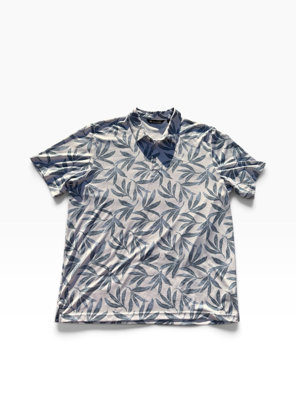 Travis Mathew Men's Blue Leaf-Print Performance Polo Shirt Chardonnay Golf Club